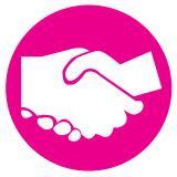 Manos entrelazadas. Dibujo dándose la mano. Acuerdo. Rosado