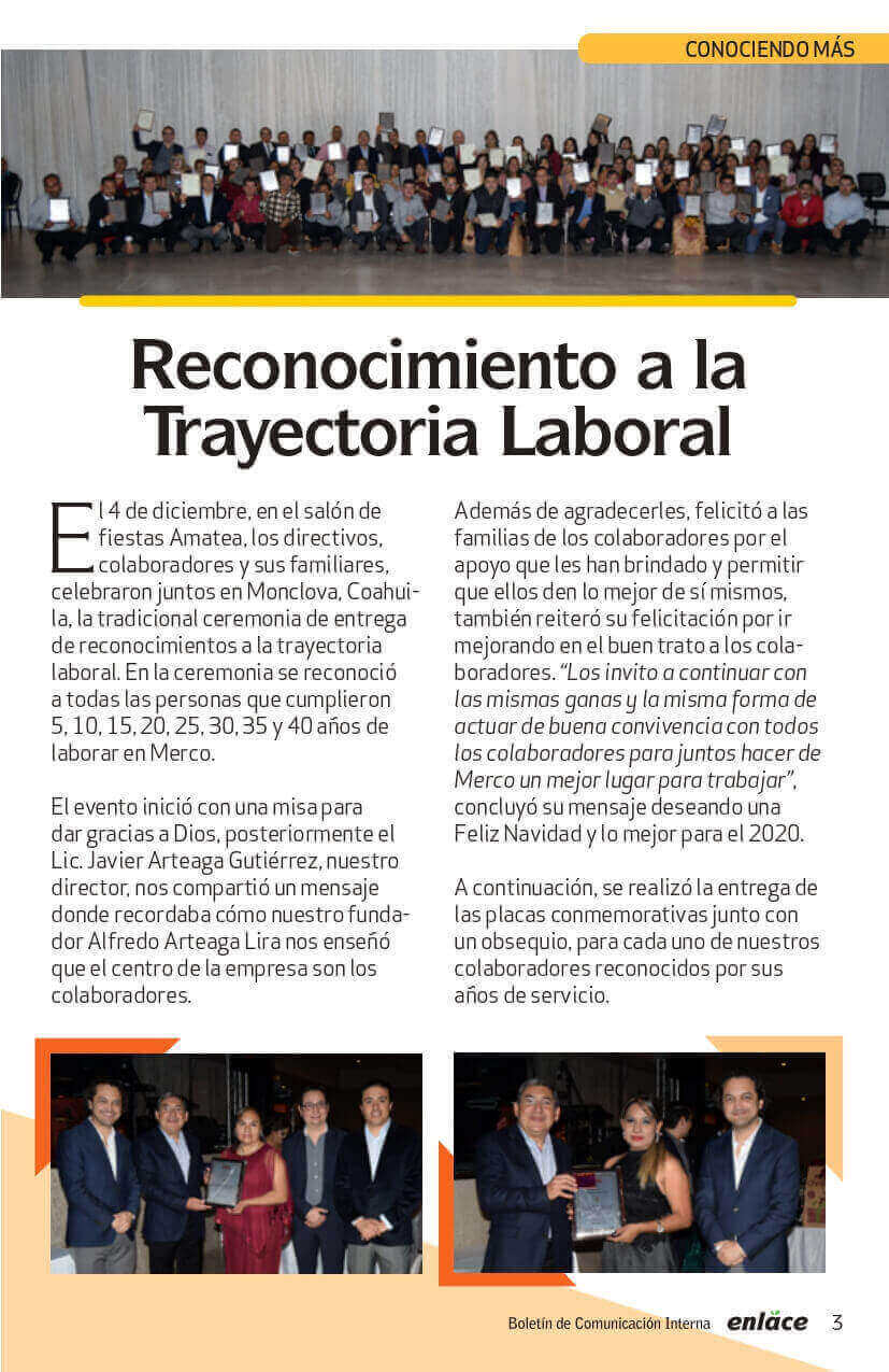 Reconocimiento a la Trayectoria Laboral. Merco conociendo más. Empleados Merco.