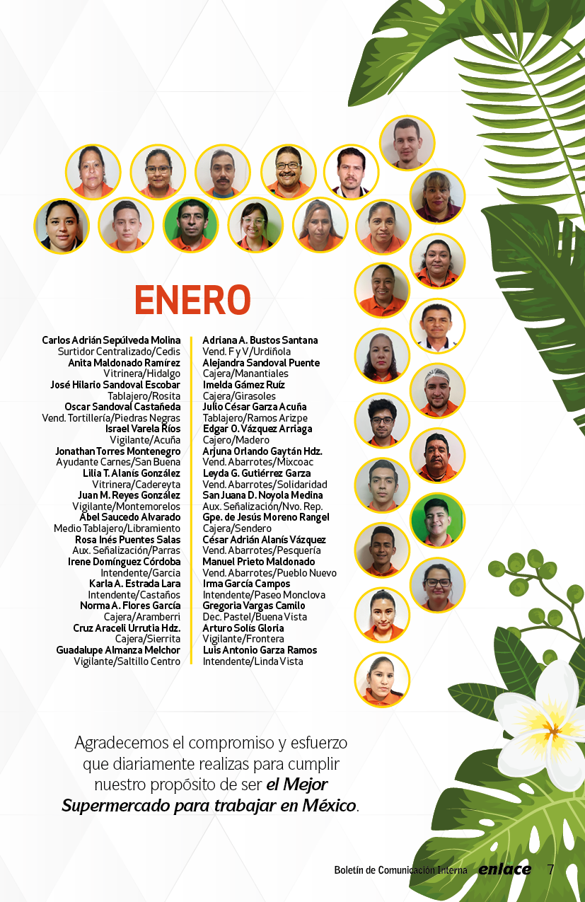 Calendario Merco. Enero. Colaboradores Merco.